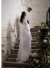 Long Sleeves White Chiffon Airy Wedding Dress